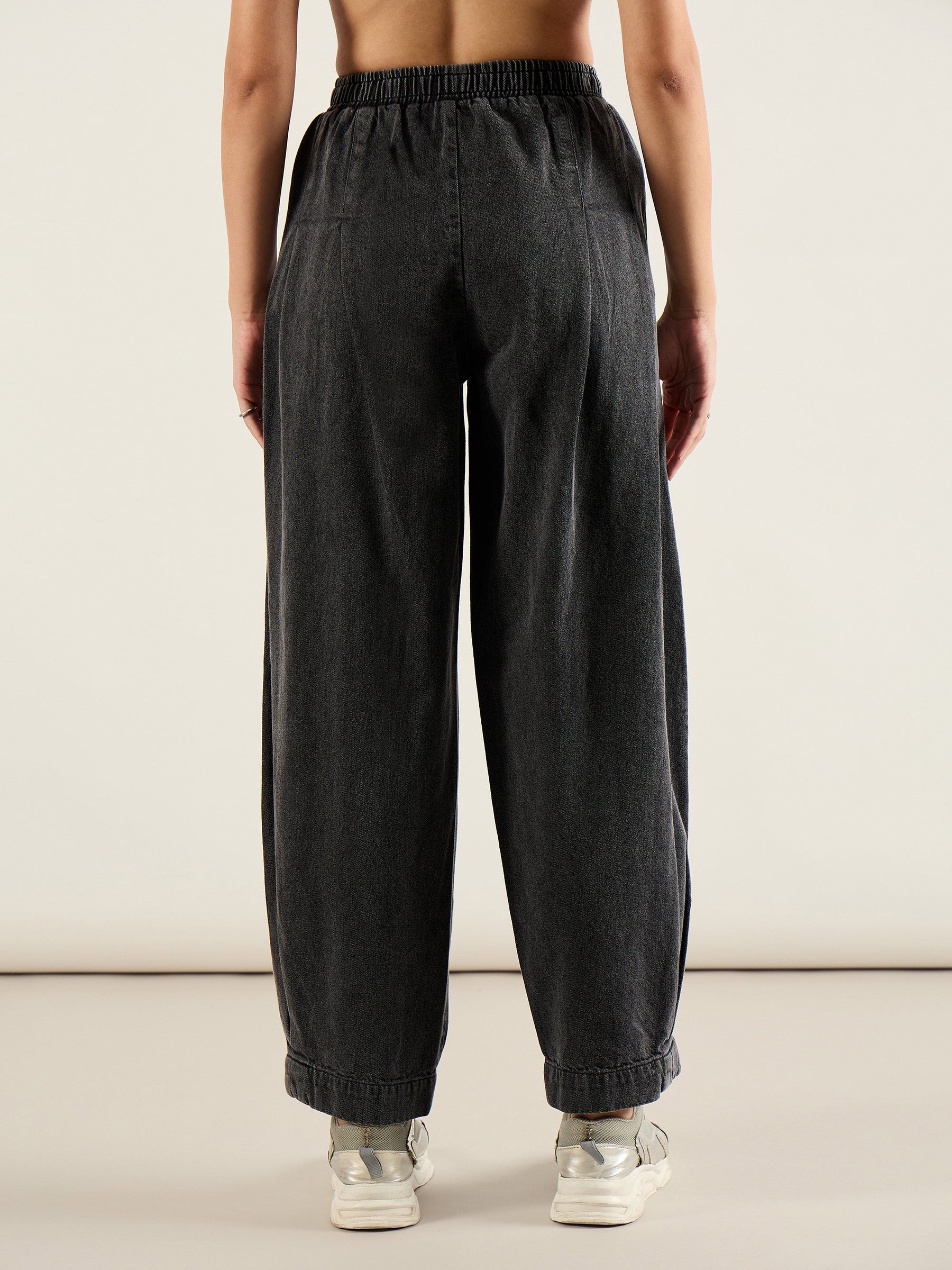Black Washed High Rise Balloon Fit Jeans-SASSAFRAS