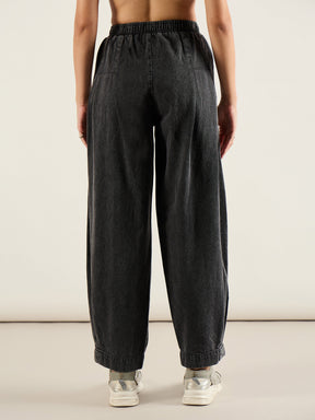 Black Washed High Rise Balloon Fit Jeans-SASSAFRAS