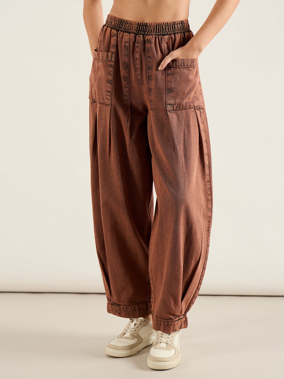 Rust Acid Washed Balloon Fit Jeans-SASSAFRAS