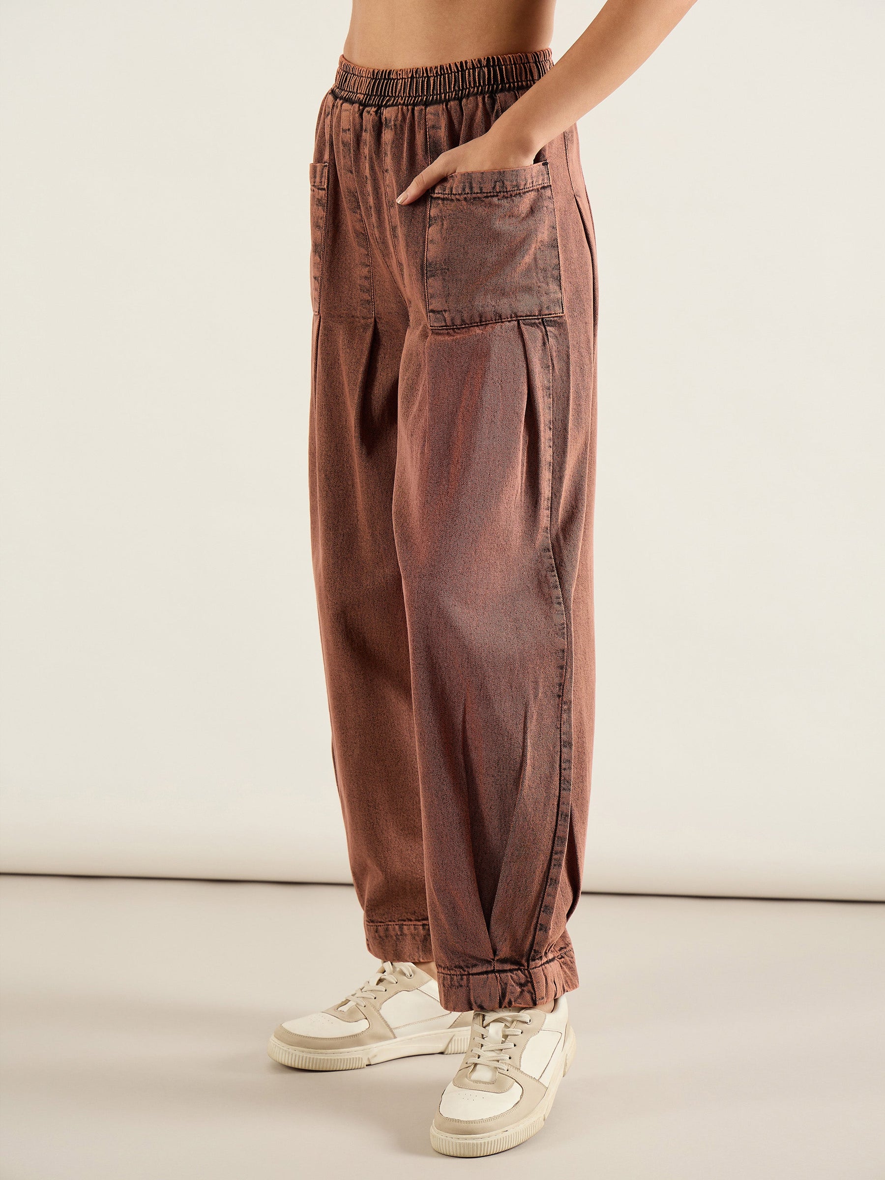 Rust Acid Washed Balloon Fit Jeans-SASSAFRAS