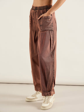 Rust Acid Washed Balloon Fit Jeans-SASSAFRAS