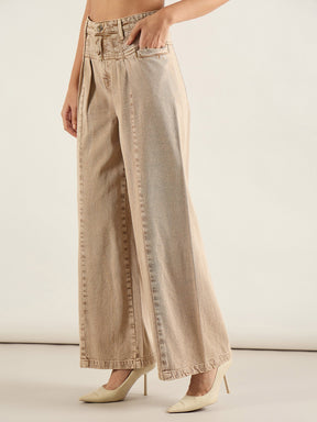 Brown High Waist Front Dart Wide Leg Jeans-SASSAFRAS