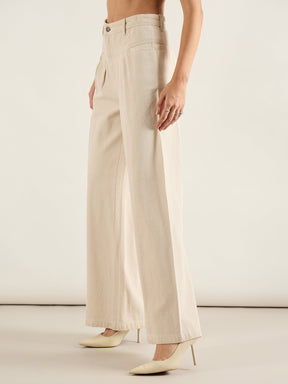 Beige High Waist Front Dart Wide Leg Jeans-SASSAFRAS