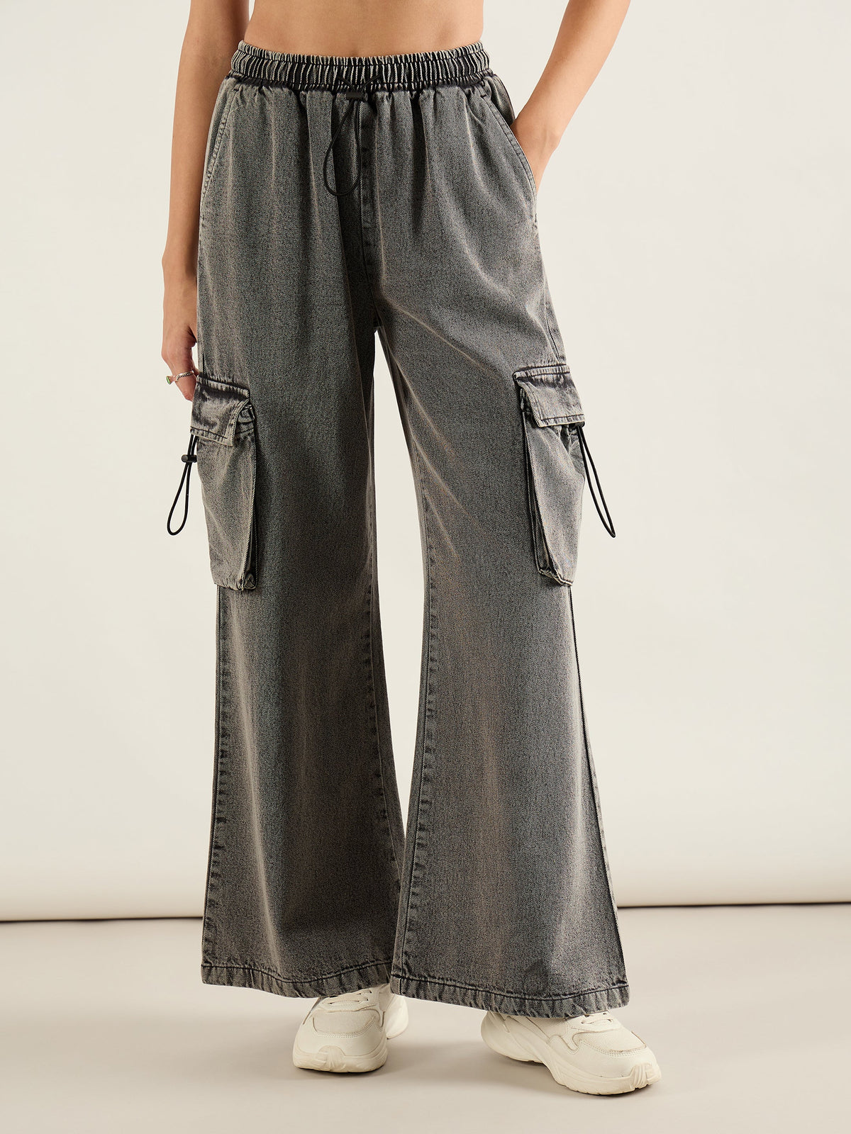 Grey Washed Cargo Pocket Jeans-SASSAFRAS