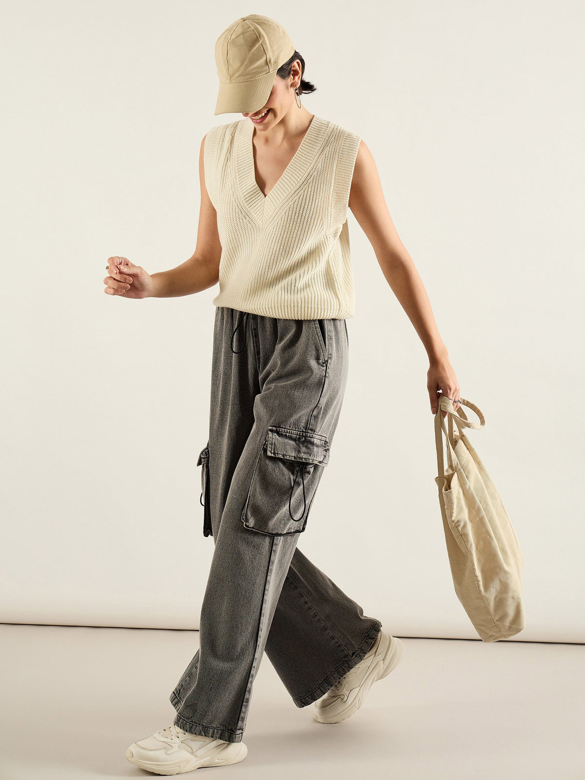 Grey Washed Cargo Pocket Jeans-SASSAFRAS