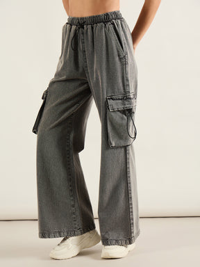 Grey Washed Cargo Pocket Jeans-SASSAFRAS
