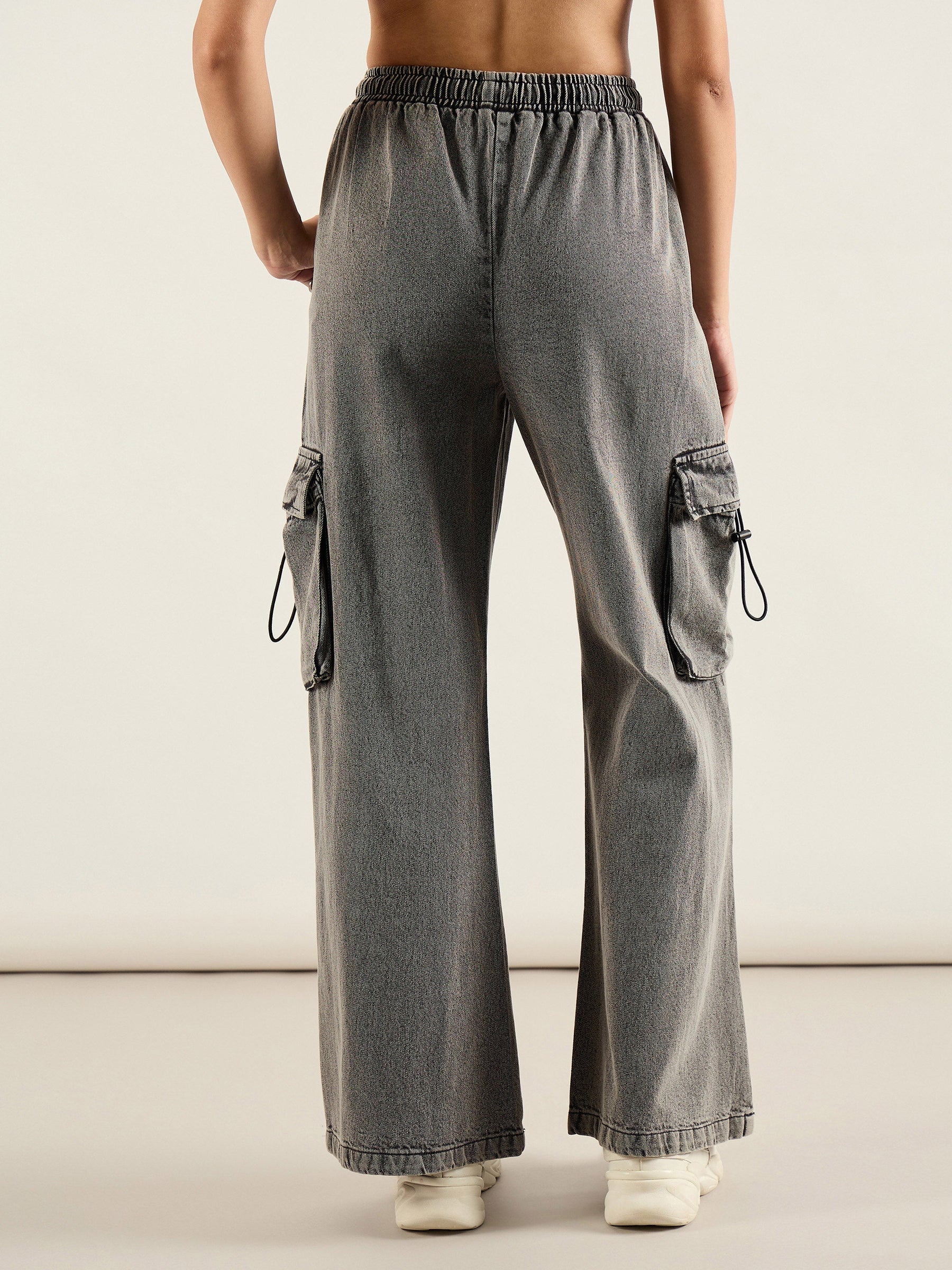 Grey Washed Cargo Pocket Jeans-SASSAFRAS