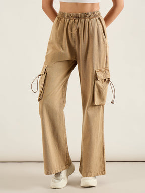 Beige Cargo Pockets Jeans-SASSAFRAS