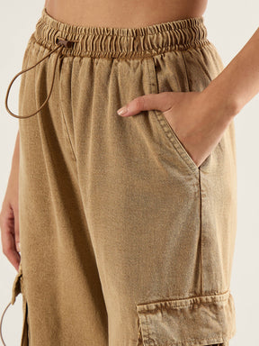 Beige Cargo Pockets Jeans-SASSAFRAS
