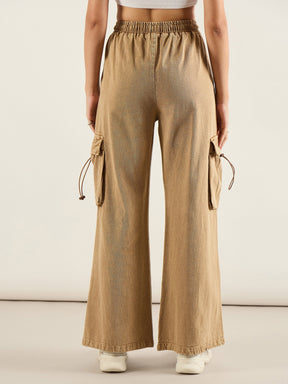 Beige Cargo Pockets Jeans-SASSAFRAS