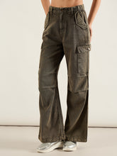 Olive Acid Wash Flap Pocket Cargo Jeans-SASSAFRAS