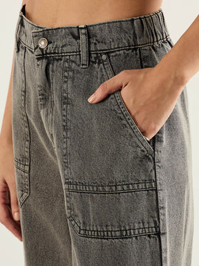 Grey Wash Hem Pocket Cargo Jeans-SASSAFRAS