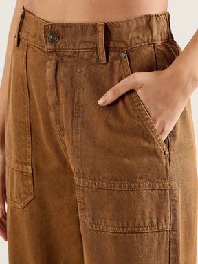 Brown Hem Pocket Cargo Jeans-SASSAFRAS