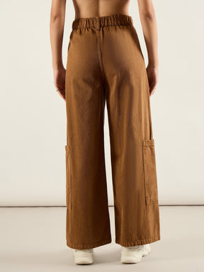 Brown Hem Pocket Cargo Jeans-SASSAFRAS
