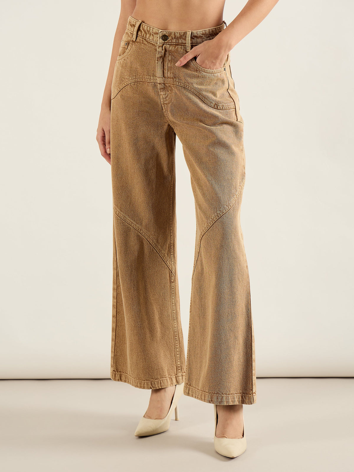 Dark Beige High Waist Straight Jeans-SASSAFRAS