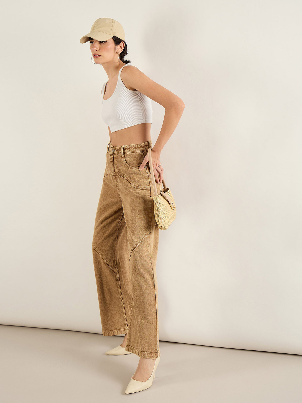 Dark Beige High Waist Straight Jeans-SASSAFRAS