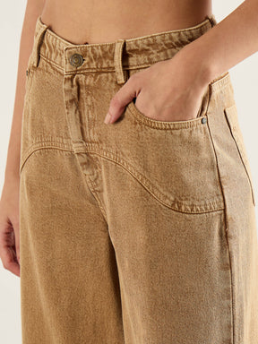 Dark Beige High Waist Straight Jeans-SASSAFRAS