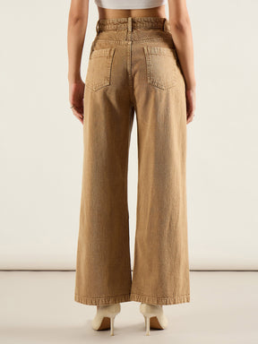Dark Beige High Waist Straight Jeans-SASSAFRAS