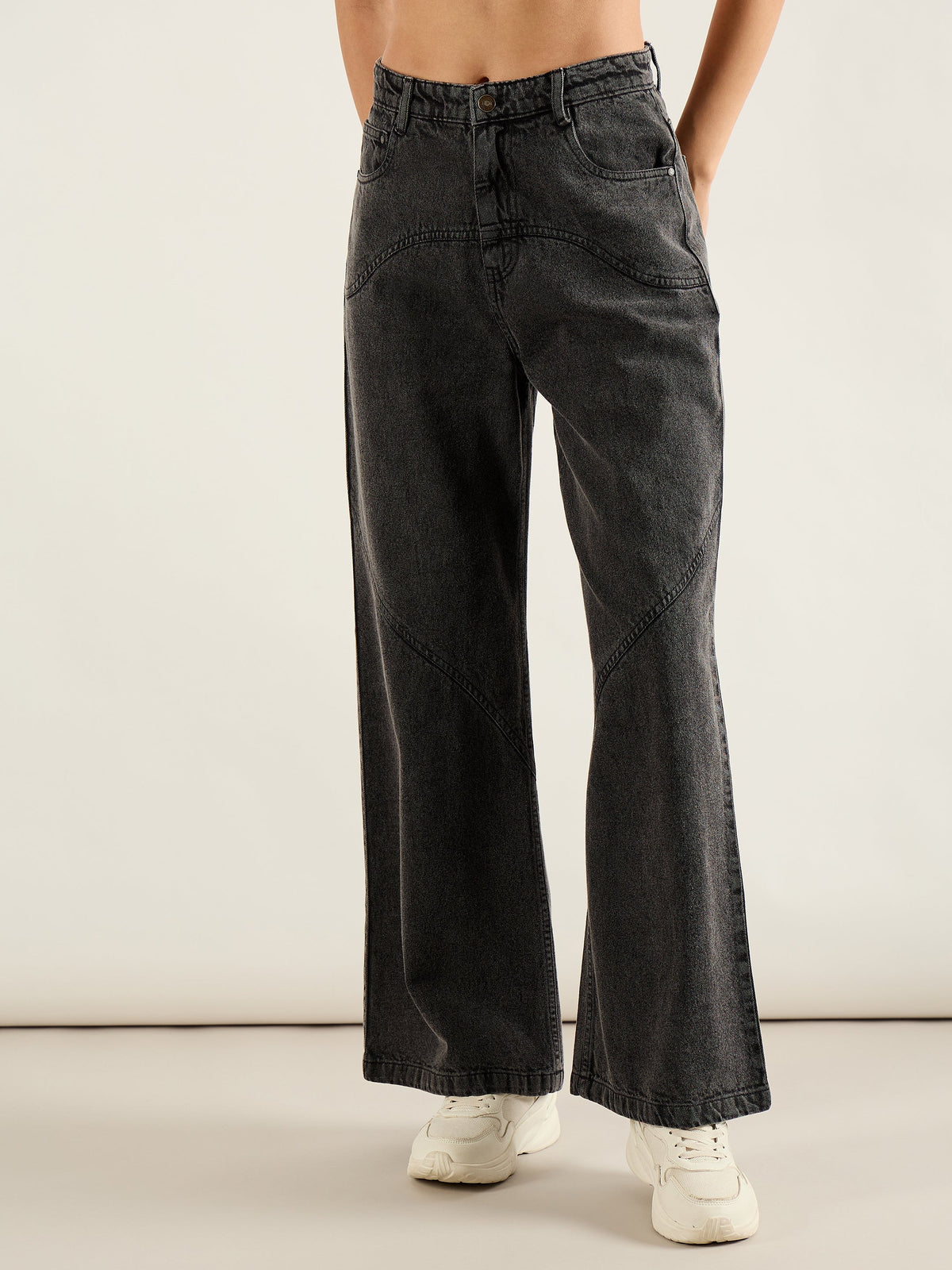 Black Wash High Waist Straight Jeans-SASSAFRAS