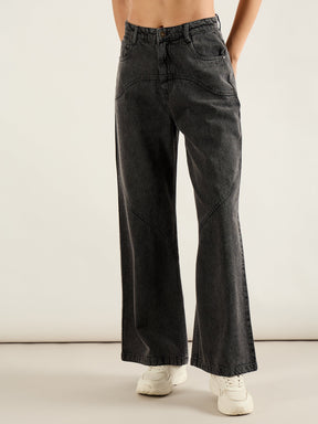 Black Wash High Waist Straight Jeans-SASSAFRAS