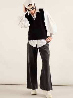 Black Wash High Waist Straight Jeans-SASSAFRAS