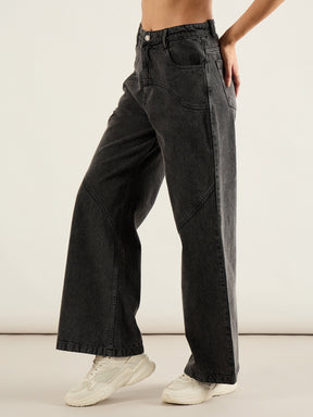 Black Wash High Waist Straight Jeans-SASSAFRAS