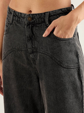 Black Wash High Waist Straight Jeans-SASSAFRAS