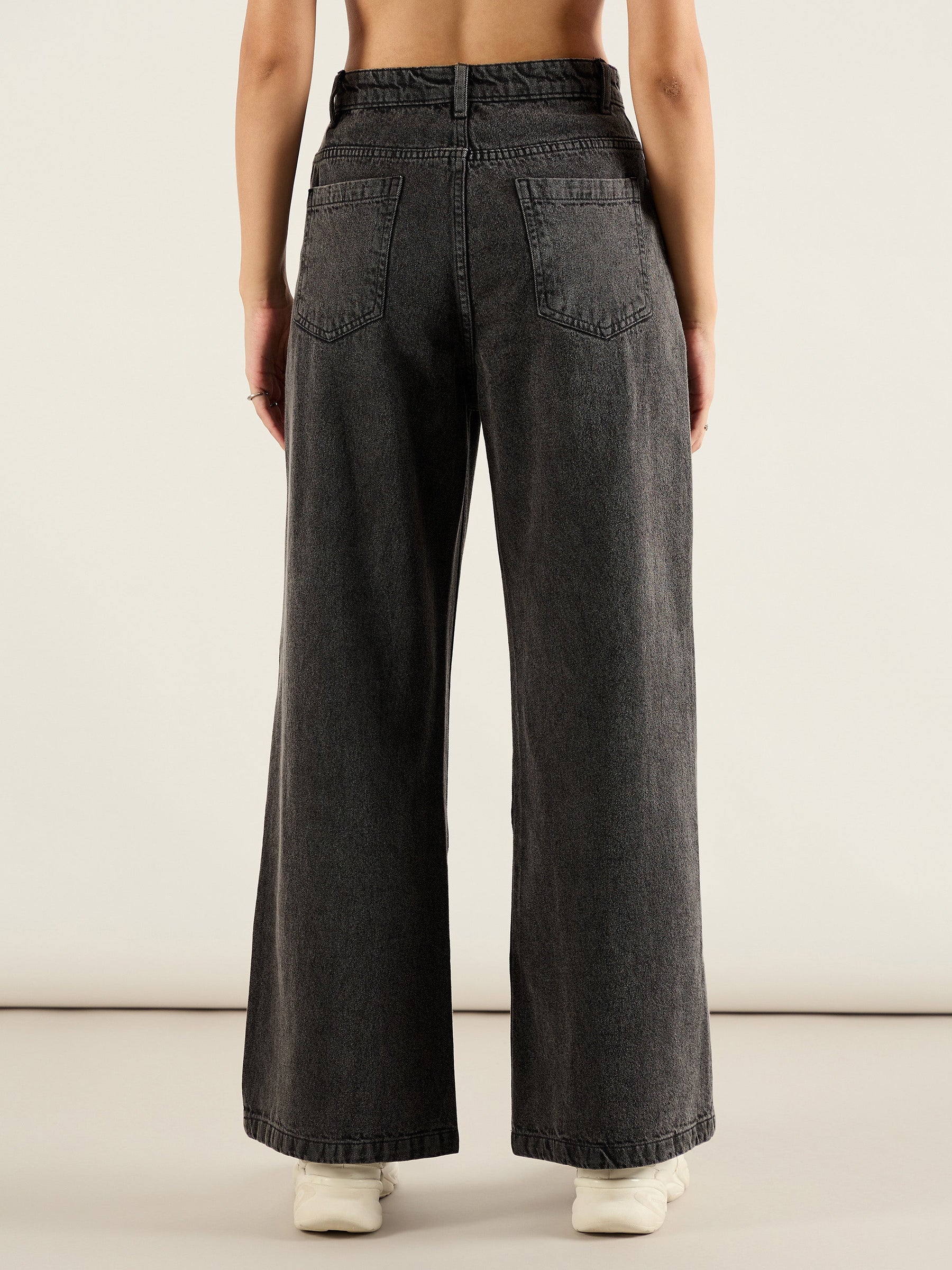 Black Wash High Waist Straight Jeans-SASSAFRAS