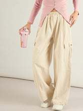 Beige Baggy Fit Cargo Jeans-SASSAFRAS