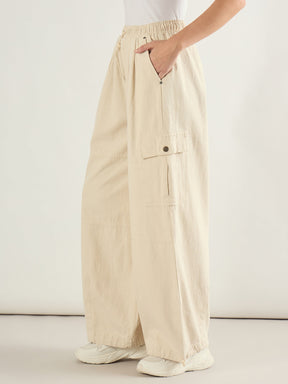 Beige Baggy Fit Cargo Jeans-SASSAFRAS