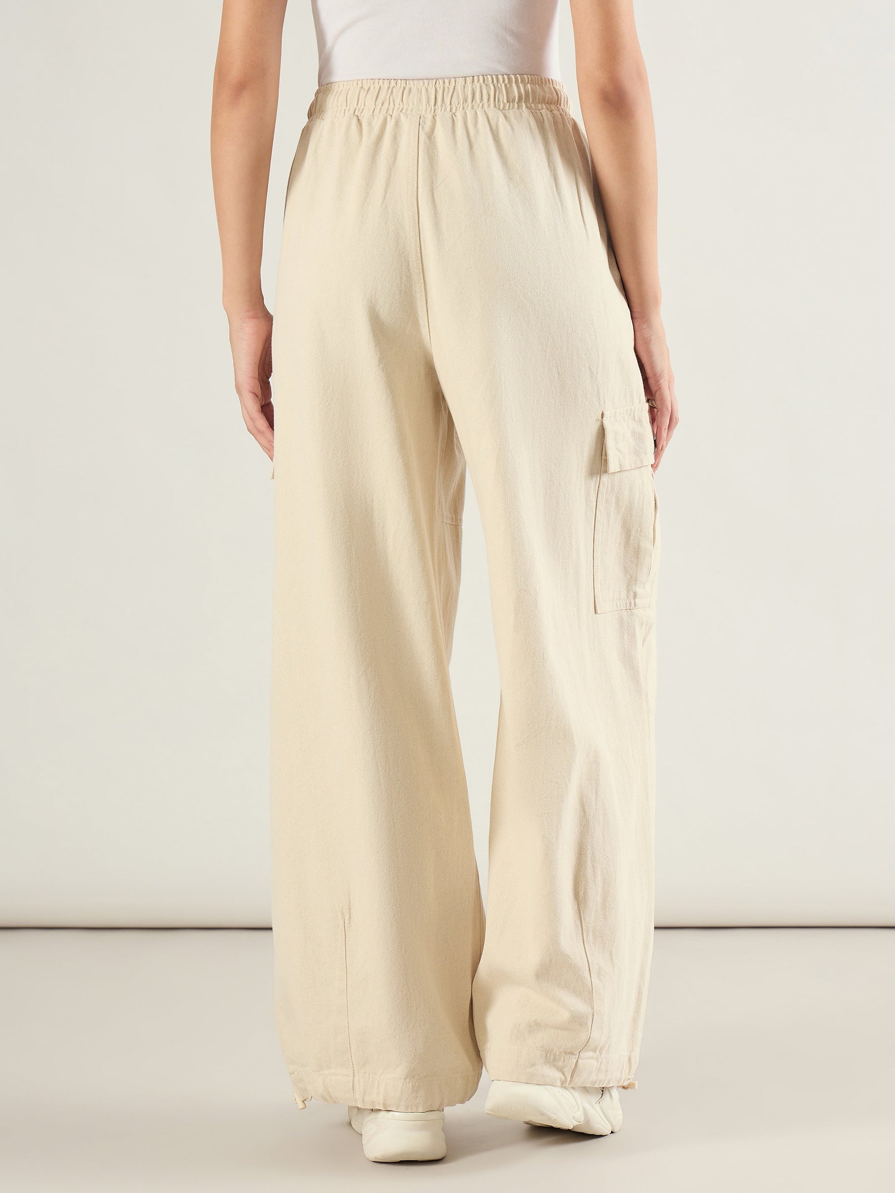 Beige Baggy Fit Cargo Jeans-SASSAFRAS