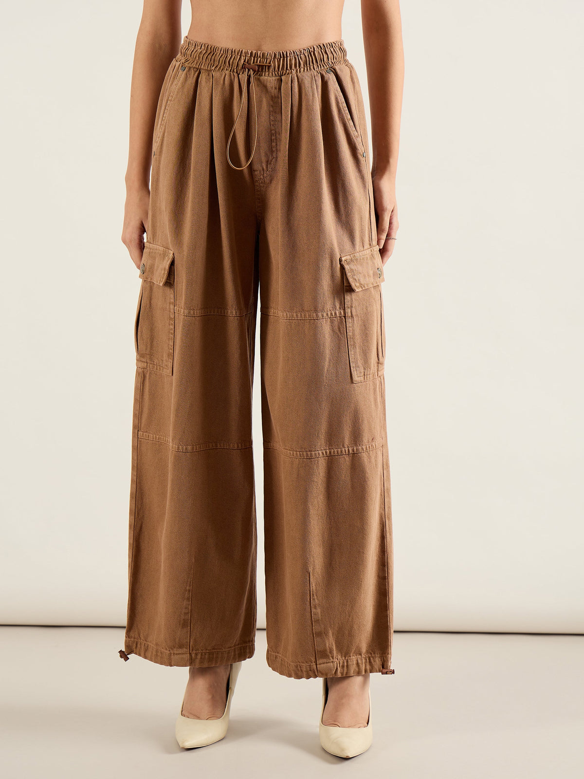 Dark Brown Baggy Fit Cargo Jeans-SASSAFRAS