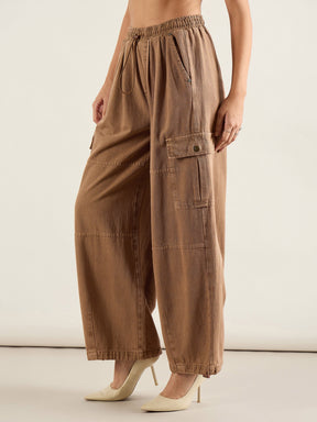 Dark Brown Baggy Fit Cargo Jeans-SASSAFRAS