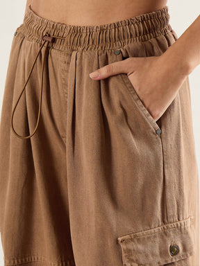 Dark Brown Baggy Fit Cargo Jeans-SASSAFRAS