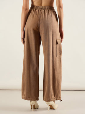 Dark Brown Baggy Fit Cargo Jeans-SASSAFRAS