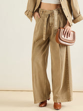 Beige Wide Leg Belted Denim Jeans-SASSAFRAS BASICS