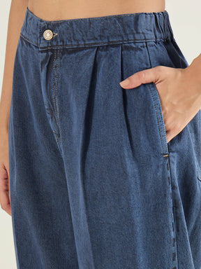 Blue Wash Roll Up Hem Barrel Jeans-SASSAFRAS BASICS