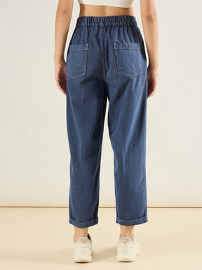 Blue Wash Roll Up Hem Barrel Jeans-SASSAFRAS BASICS