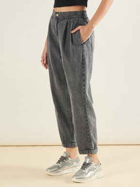 Grey Wash Roll Up Hem Barrel Jeans-SASSAFRAS BASICS