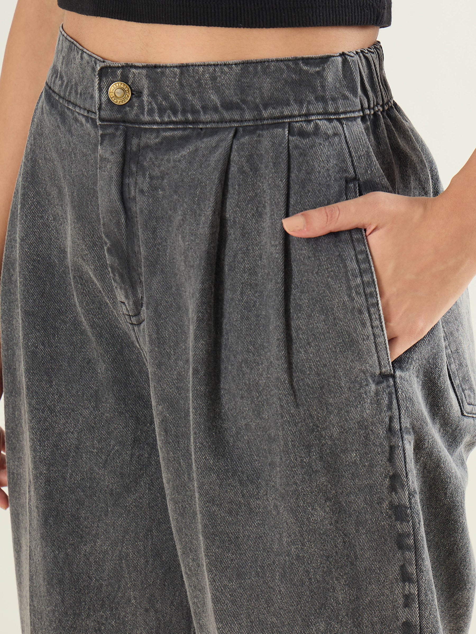 Grey Wash Roll Up Hem Barrel Jeans-SASSAFRAS BASICS