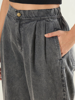 Grey Wash Roll Up Hem Barrel Jeans-SASSAFRAS BASICS