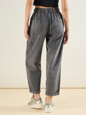 Grey Wash Roll Up Hem Barrel Jeans-SASSAFRAS BASICS