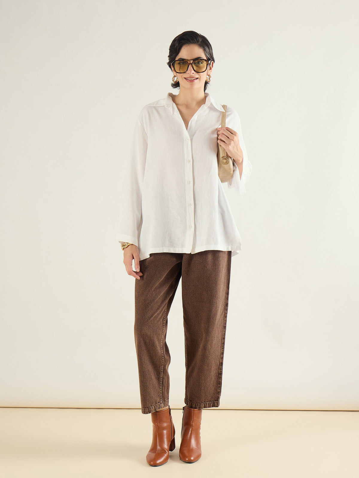 Brown PU Belted Barrel Jeans-SASSAFRAS BASICS