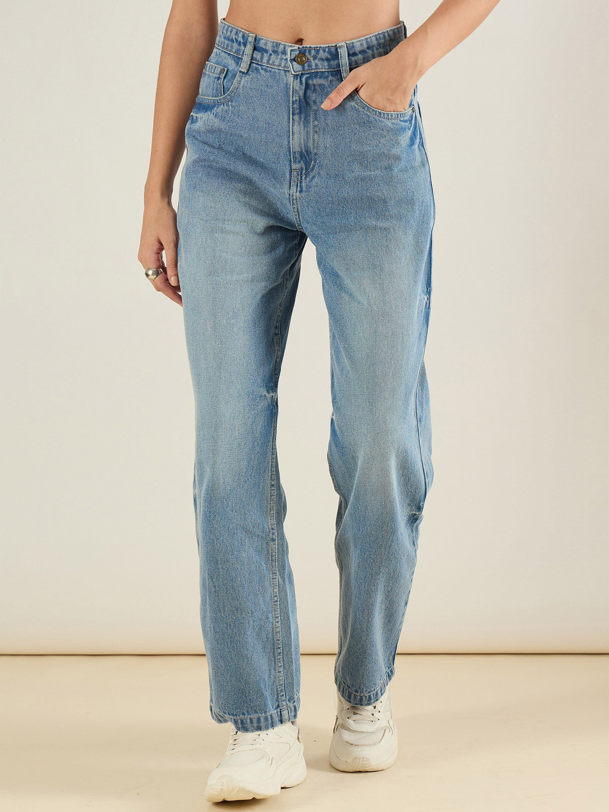Ice Blue Straight Fit Jeans-SASSAFRAS BASICS