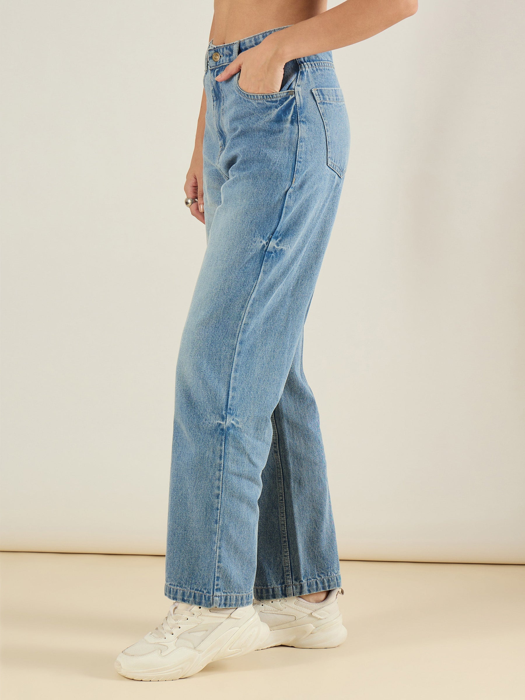 Ice Blue Straight Fit Jeans-SASSAFRAS BASICS