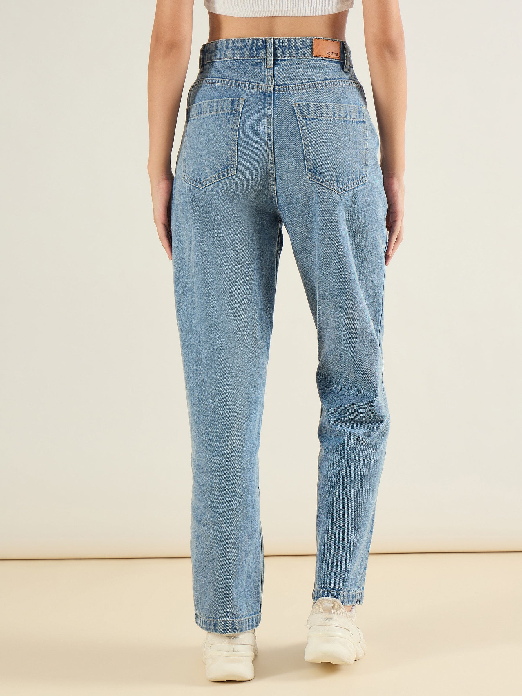 Ice Blue Straight Fit Jeans-SASSAFRAS BASICS