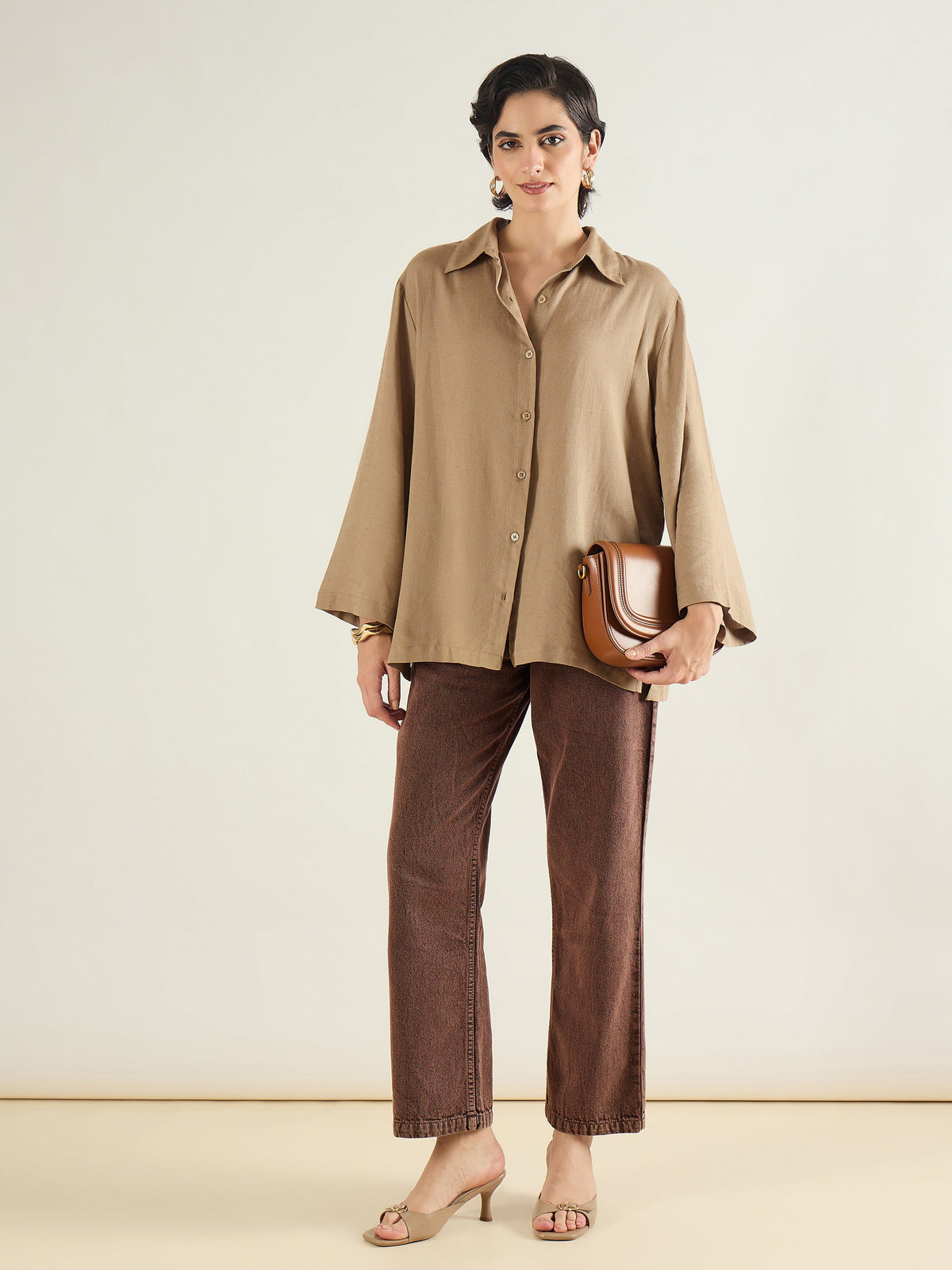 Brown Straight Fit Jeans-SASSAFRAS BASICS