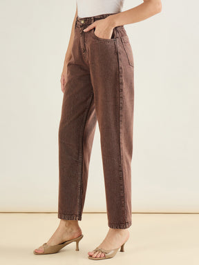 Brown Straight Fit Jeans-SASSAFRAS BASICS