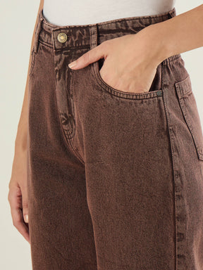 Brown Straight Fit Jeans-SASSAFRAS BASICS
