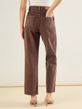 Brown Straight Fit Jeans-SASSAFRAS BASICS